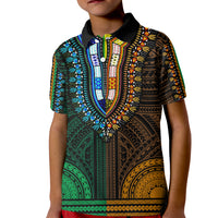African Dashiki Kid Polo Shirt With Polynesian Pattern - Half Green and Gold - Wonder Print Shop