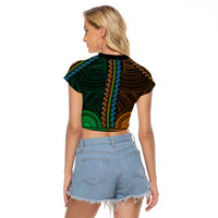 African Dashiki Raglan Cropped T Shirt With Polynesian Pattern - Half Green and Gold - Wonder Print Shop