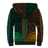 African Dashiki Sherpa Hoodie With Polynesian Pattern - Half Green and Gold - Wonder Print Shop