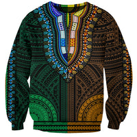African Dashiki Sweatshirt With Polynesian Pattern - Half Green and Gold - Wonder Print Shop