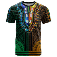 African Dashiki T Shirt With Polynesian Pattern - Half Green and Gold - Wonder Print Shop