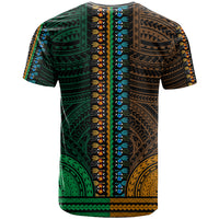 African Dashiki T Shirt With Polynesian Pattern - Half Green and Gold - Wonder Print Shop