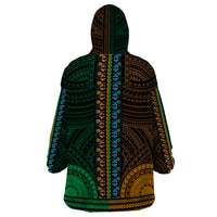 African Dashiki Wearable Blanket Hoodie With Polynesian Pattern - Half Green and Gold - Wonder Print Shop