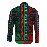 African Dashiki Long Sleeve Button Shirt With Polynesian Pattern - Half Green and Red - Wonder Print Shop