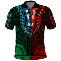 African Dashiki Polo Shirt With Polynesian Pattern - Half Green and Red - Wonder Print Shop