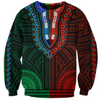 African Dashiki Sweatshirt With Polynesian Pattern - Half Green and Red - Wonder Print Shop