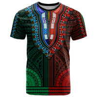 African Dashiki T Shirt With Polynesian Pattern - Half Green and Red - Wonder Print Shop