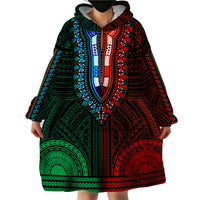 African Dashiki Wearable Blanket Hoodie With Polynesian Pattern - Half Green and Red - Wonder Print Shop