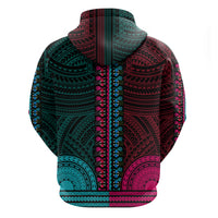 African Dashiki Hoodie With Polynesian Pattern - Half Teal and Pink - Wonder Print Shop