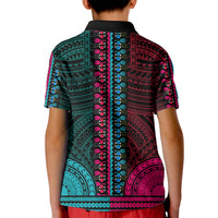 African Dashiki Kid Polo Shirt With Polynesian Pattern - Half Teal and Pink - Wonder Print Shop