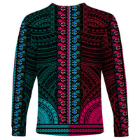 African Dashiki Long Sleeve Shirt With Polynesian Pattern - Half Teal and Pink - Wonder Print Shop