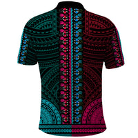 African Dashiki Polo Shirt With Polynesian Pattern - Half Teal and Pink - Wonder Print Shop