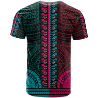 African Dashiki T Shirt With Polynesian Pattern - Half Teal and Pink - Wonder Print Shop