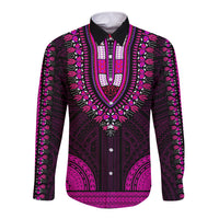 African Dashiki Long Sleeve Button Shirt With Polynesian Pattern - Pink - Wonder Print Shop