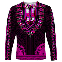 African Dashiki Long Sleeve Shirt With Polynesian Pattern - Pink - Wonder Print Shop