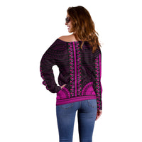 African Dashiki Off Shoulder Sweater With Polynesian Pattern - Pink - Wonder Print Shop