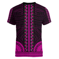 African Dashiki Women V Neck T Shirt With Polynesian Pattern - Pink - Wonder Print Shop