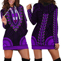 African Dashiki Hoodie Dress With Polynesian Pattern - Purple - Wonder Print Shop