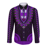 African Dashiki Long Sleeve Button Shirt With Polynesian Pattern - Purple - Wonder Print Shop