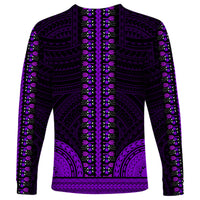 African Dashiki Long Sleeve Shirt With Polynesian Pattern - Purple - Wonder Print Shop