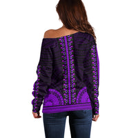 African Dashiki Off Shoulder Sweater With Polynesian Pattern - Purple - Wonder Print Shop