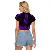 African Dashiki Raglan Cropped T Shirt With Polynesian Pattern - Purple - Wonder Print Shop