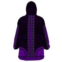 African Dashiki Wearable Blanket Hoodie With Polynesian Pattern - Purple - Wonder Print Shop