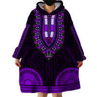 African Dashiki Wearable Blanket Hoodie With Polynesian Pattern - Purple - Wonder Print Shop