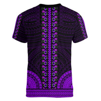 African Dashiki Women V Neck T Shirt With Polynesian Pattern - Purple - Wonder Print Shop