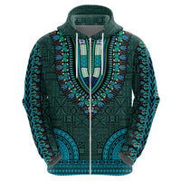 African Dashiki Hoodie With Tapa Pattern - Teal - Wonder Print Shop