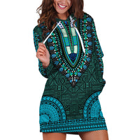 African Dashiki Hoodie Dress With Tapa Pattern - Teal - Wonder Print Shop