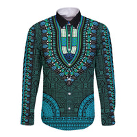African Dashiki Long Sleeve Button Shirt With Tapa Pattern - Teal - Wonder Print Shop