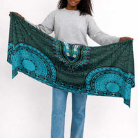 Teal Dashiki and Tapa Pattern Simple Headwrap Africa and Polynesia Together Culture