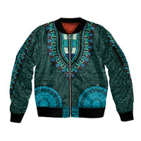 African Dashiki Sleeve Zip Bomber Jacket With Tapa Pattern - Teal - Wonder Print Shop