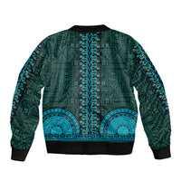 African Dashiki Sleeve Zip Bomber Jacket With Tapa Pattern - Teal - Wonder Print Shop