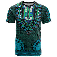 African Dashiki T Shirt With Tapa Pattern - Teal - Wonder Print Shop