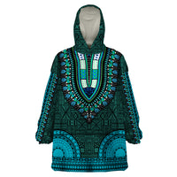 African Dashiki Wearable Blanket Hoodie With Tapa Pattern - Teal - Wonder Print Shop