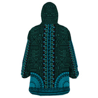 African Dashiki Wearable Blanket Hoodie With Tapa Pattern - Teal - Wonder Print Shop
