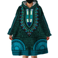 African Dashiki Wearable Blanket Hoodie With Tapa Pattern - Teal - Wonder Print Shop