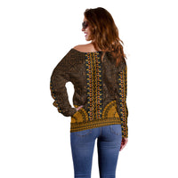 African Dashiki Off Shoulder Sweater With Tapa Pattern - Gold - Wonder Print Shop