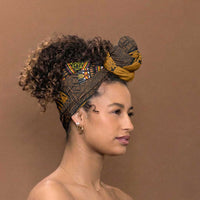 Gold Dashiki and Tapa Pattern Simple Headwrap Africa and Polynesia Together Culture