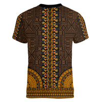 African Dashiki Women V Neck T Shirt With Tapa Pattern - Gold - Wonder Print Shop