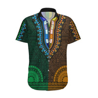 African Dashiki Hawaiian Shirt With Tapa Pattern - Half Green and Gold - Wonder Print Shop