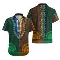 African Dashiki Hawaiian Shirt With Tapa Pattern - Half Green and Gold - Wonder Print Shop