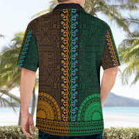 African Dashiki Hawaiian Shirt With Tapa Pattern - Half Green and Gold - Wonder Print Shop