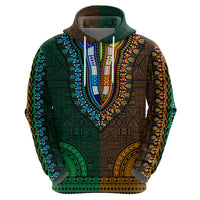 African Dashiki Hoodie With Tapa Pattern - Half Green and Gold - Wonder Print Shop