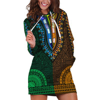 African Dashiki Hoodie Dress With Tapa Pattern - Half Green and Gold - Wonder Print Shop
