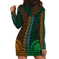 African Dashiki Hoodie Dress With Tapa Pattern - Half Green and Gold - Wonder Print Shop