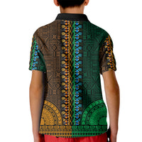African Dashiki Kid Polo Shirt With Tapa Pattern - Half Green and Gold - Wonder Print Shop