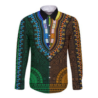 African Dashiki Long Sleeve Button Shirt With Tapa Pattern - Half Green and Gold - Wonder Print Shop